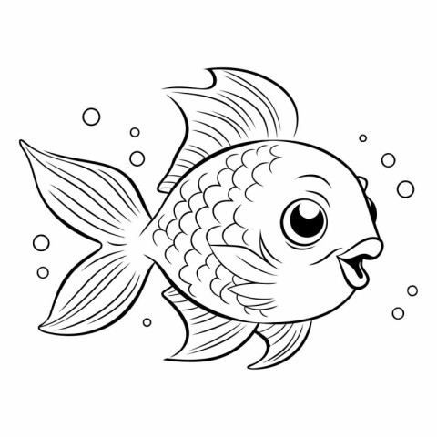 Black and White Cartoon Illustration of Cute Fish Animal Charact