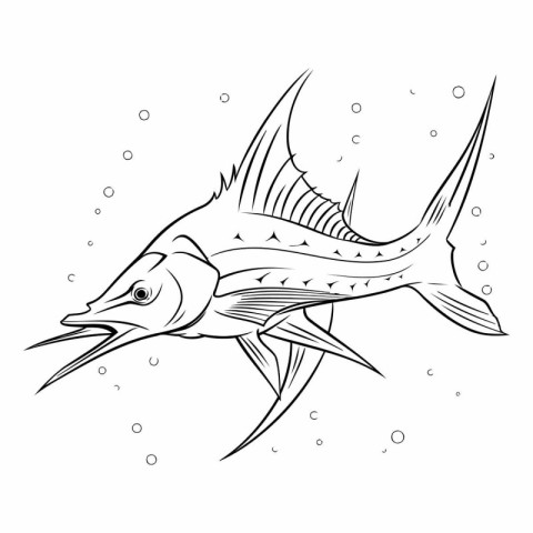 Marlin fish. Coloring book for adults.