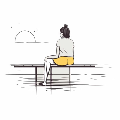 Girl sitting on a bench and looking at the sea