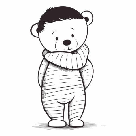 Vector illustration of a cute cartoon polar bear in a warm scarf