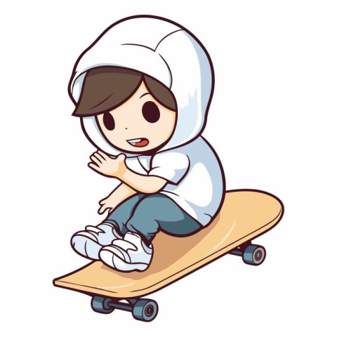 Illustration of a boy riding a skateboard on a white background