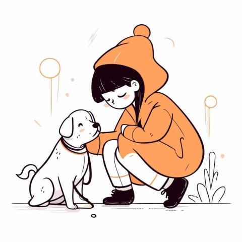 Little girl with a dog of a girl in a warm coat with a dog.