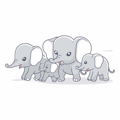 Cute elephant family isolated on a white background.