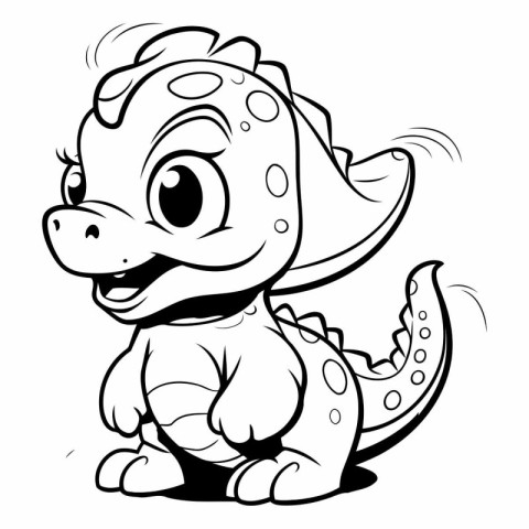 Black and White Cartoon Illustration of Cute Dinosaur Animal Cha