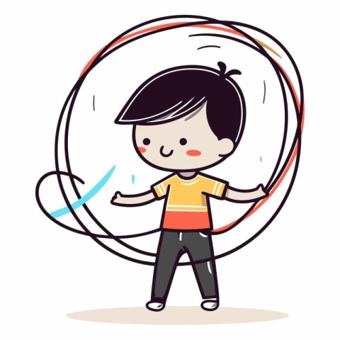 Boy dancing with circle on white background. Colorful vector des