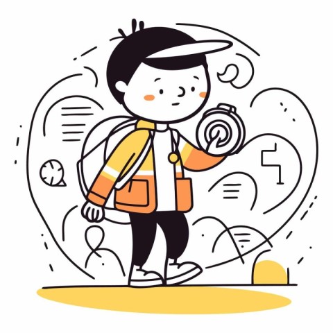 Vector illustration of a boy with a backpack trying to find the