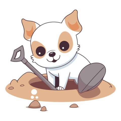 Cute little chihuahua dog with shovel