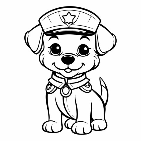 Black and White Cartoon Illustration of Cute Puppy Sailor Dog fo