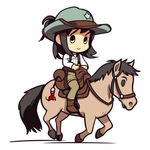 Illustration of a Cute Girl Riding a Horse on a White Background