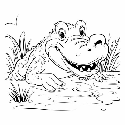 Cute cartoon frog - black and white vector illustration for colo