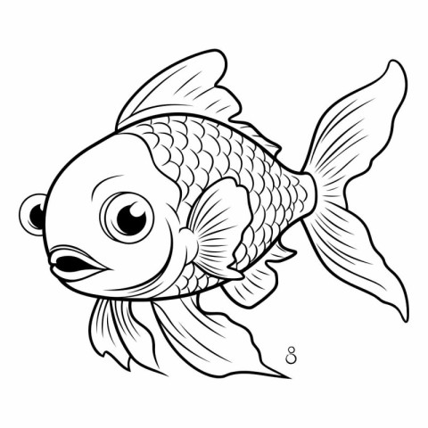 Black and White Cartoon Illustration of Cute Fish Animal Charact