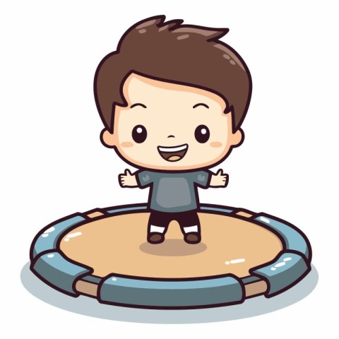 Boy Jumping on Trampoline - Cute Cartoon Vector Illustration