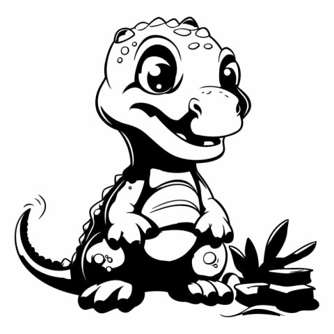 Cute cartoon crocodile. Black and white vector illustration for