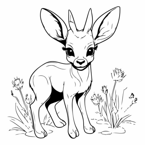 vector image of a little baby deer on a meadow with flowers