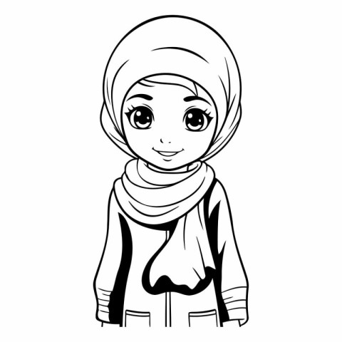 Beautiful muslim girl in hijab for coloring book.