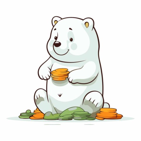 Illustration of a Cute Polar Bear with a Stack of Coins