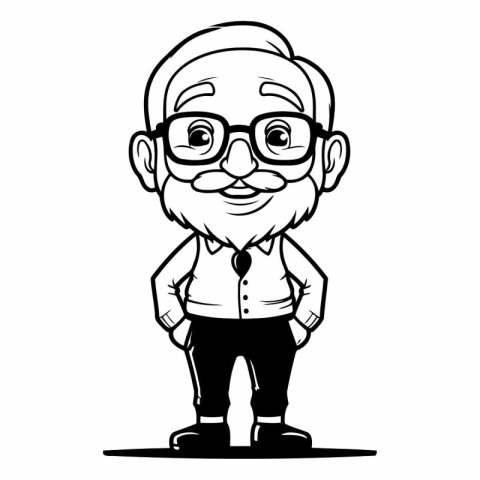 Grandfather Black and White Cartoon Mascot Character Vector Illu