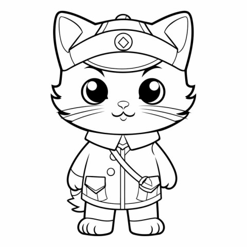 Black and White Cartoon Illustration of Cute Sailor Cat Animal C