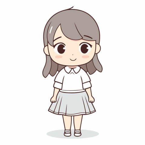 Cute little girl wearing school uniform in cartoon style.