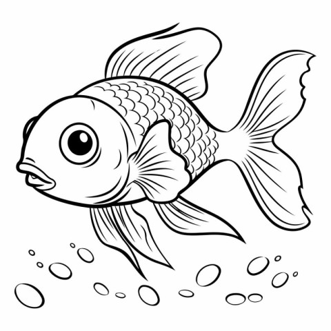 Black and White Cartoon Illustration of Cute Fish Animal Charact