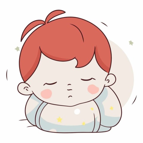 Illustration of a Cute Little Baby Boy Sleeping on His Bed