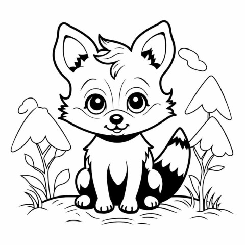 Cute cartoon fox for coloring book or page.