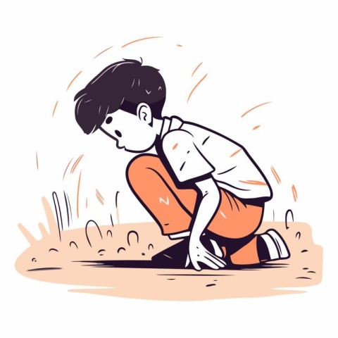 Illustration of a boy kneeling on the ground.