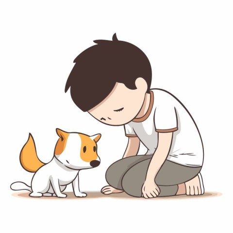 Boy and dog on a white background. eps10