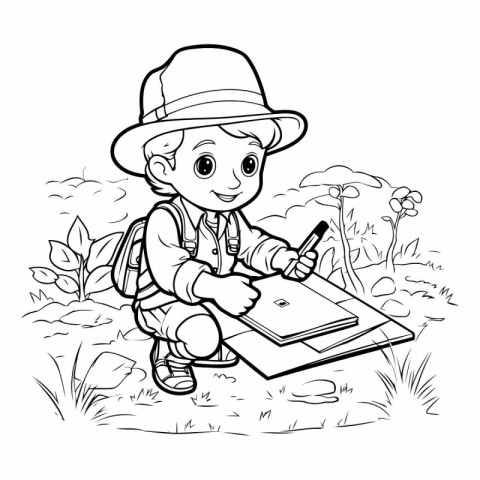 Coloring Page Outline Of a Little Boy Studying a Book