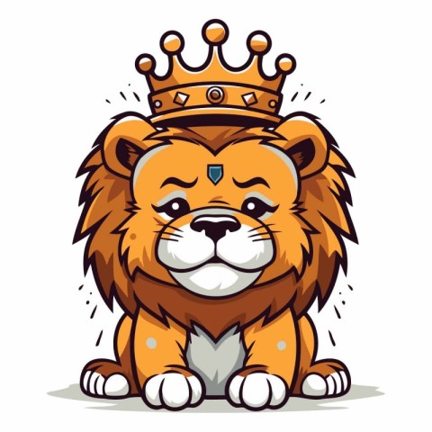 Lion king with crown. Cartoon vector illustration isolated on wh