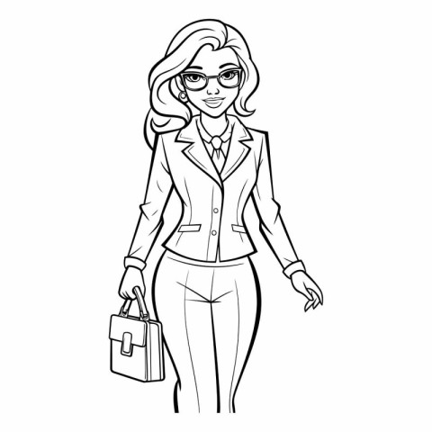 Beautiful business woman with briefcase in black and white.