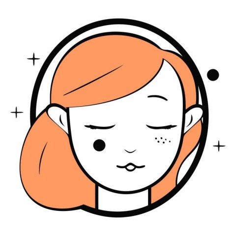 Vector illustration of a girl with acne on her face in a circle.