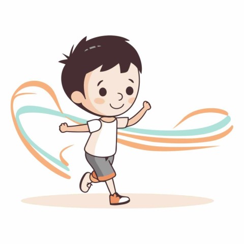 Boy running with butterfly wings in a flat style.