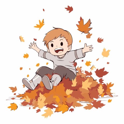 fall. autumn. leaf. happy. child. kid. little. happiness. illust