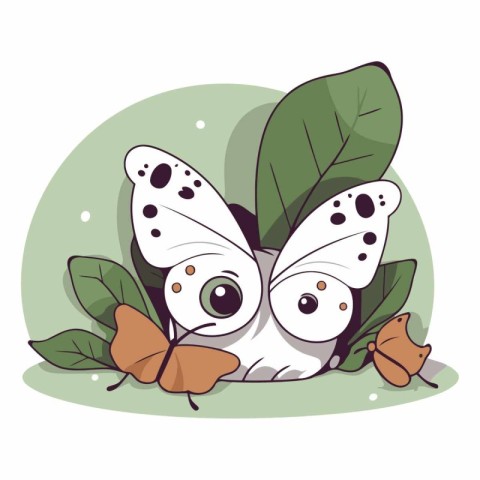 Butterfly with leaves and acorns. Cute cartoon vector illustrati