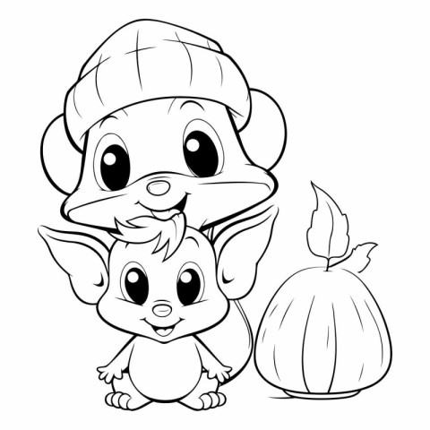 Black and white illustration of a squirrel with a pumpkin on a w