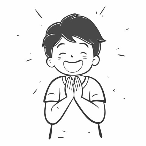 Vector illustration of a happy boy with hands clasped in prayer.