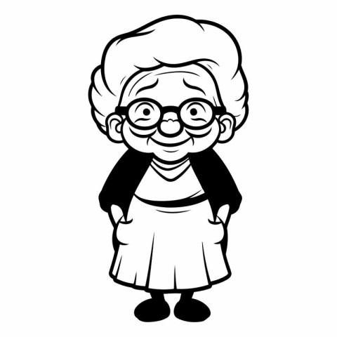 Grandmother - Black and White Cartoon Illustration of a Grandmot