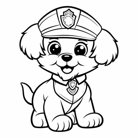 Black and White Cartoon Illustration of Cute Little Puppy Police