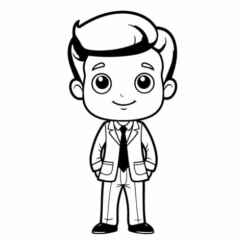 Black and White Cartoon Illustration of Cute Boy Student Charact