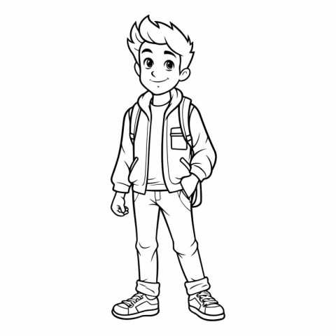 Vector illustration of a boy with backpack on white background.