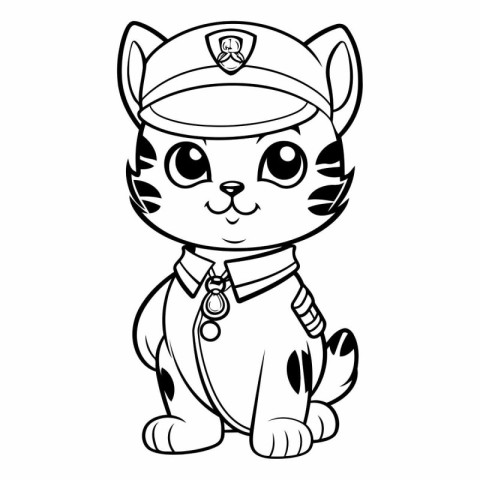 Coloring book for children: Cute cat in a police cap