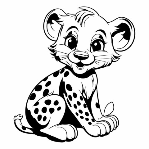 Cute cartoon cheetah sitting on white background.