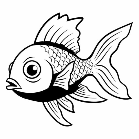 Black and White Cartoon Fish Vector Illustration Isolated on Whi