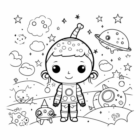 Coloring Page Outline Of a Cute Cartoon Astronaut Vector Illustr