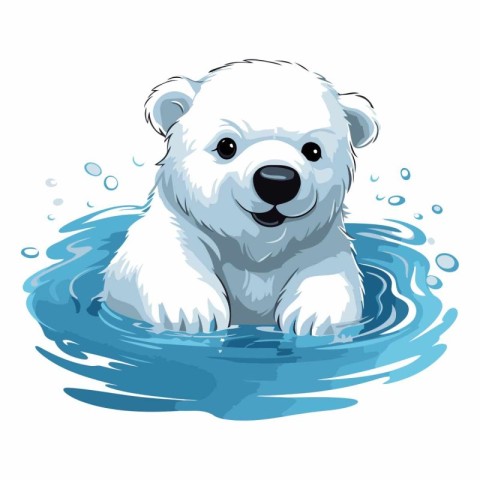 Polar bear swimming in water on white background.