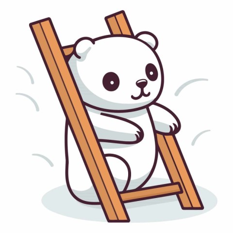 Polar bear sitting on the ladder. Cute cartoon vector illustrati