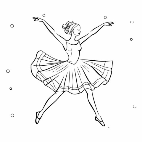 Ballerina in a tutu. Black and white vector illustration.