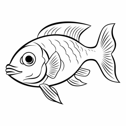 Black and white vector illustration of a fish isolated on a whit