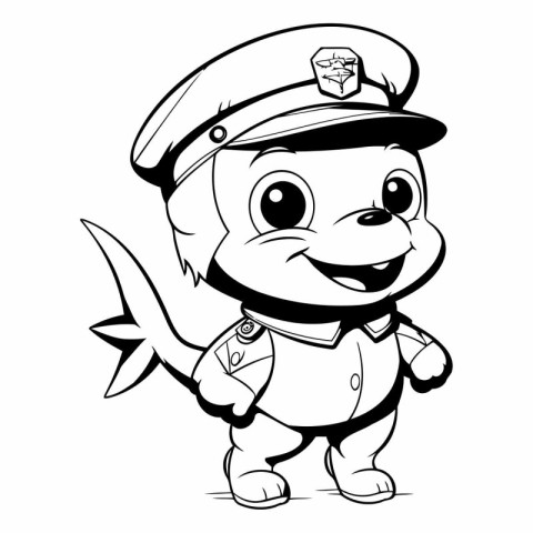 Black and White Cartoon Illustration of Cute Sailor Captain Capt